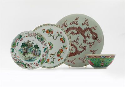 Appraisal: A Chinese underglaze red dragon dish a famille rose dish