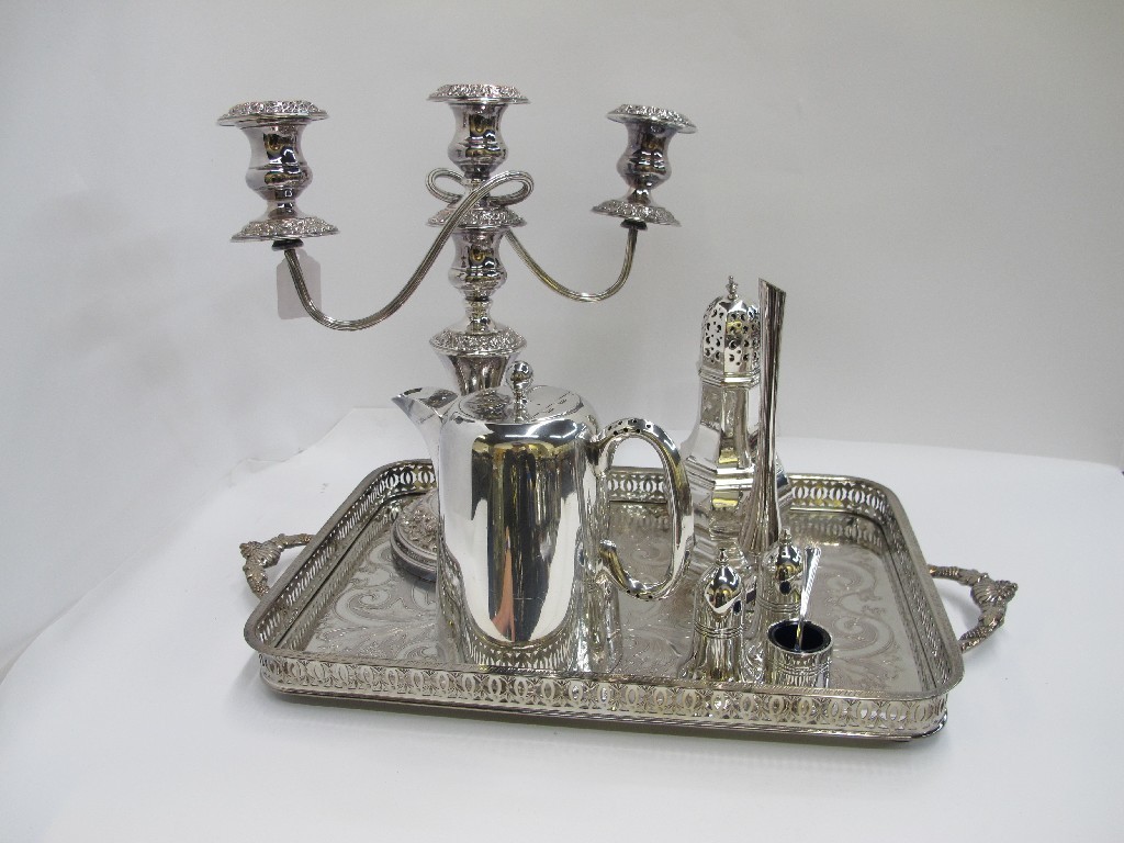 Appraisal: A lot comprising candelabrum castor condiments tray etc