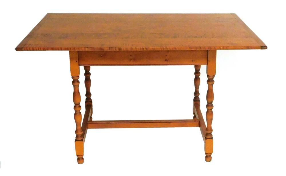 Appraisal: Warren Chair Works tiger maple tavern table seven board top