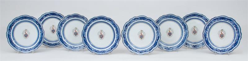 Appraisal: SET OF EIGHT CHINESE EXPORT PORCELAIN ARMORIAL PLATES With blue