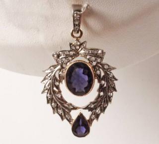 Appraisal: K GOLD IOLITE AND DIAMOND PENDANT HAVING CTW DIAMONDS AND