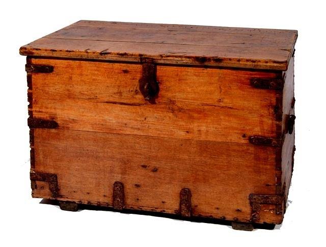 Appraisal: A late th Century teak and iron bound chest wide