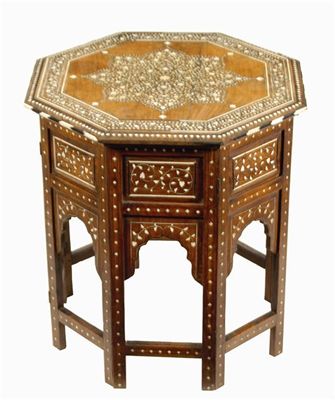 Appraisal: An Anglo-Indian walnut and ivory inlaid folding occasional table the