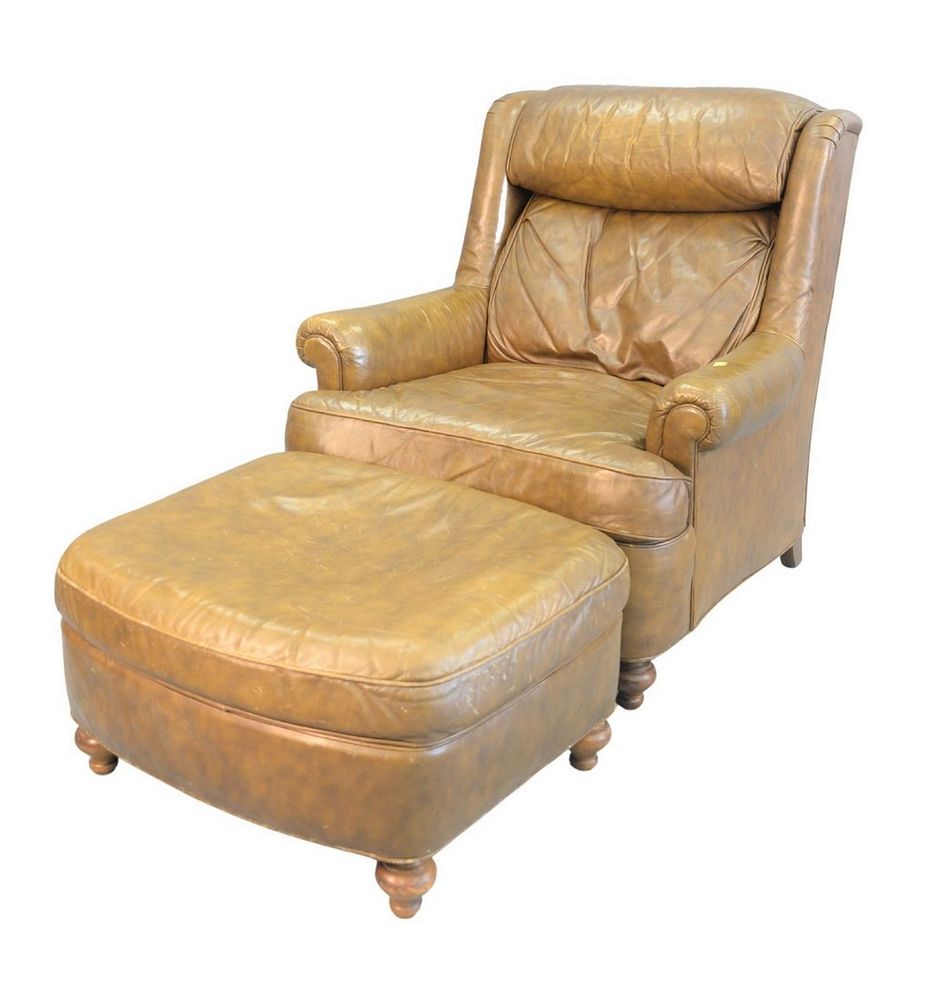 Appraisal: Heritage Leather Easy Chair and Ottoman height inches width inches