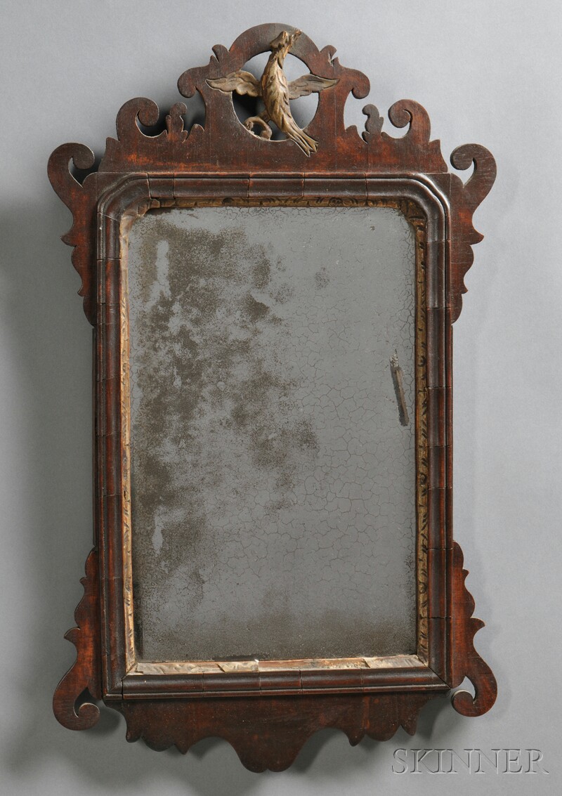 Appraisal: Small Chippendale Walnut Veneer and Gilt-gesso Mirror England late th