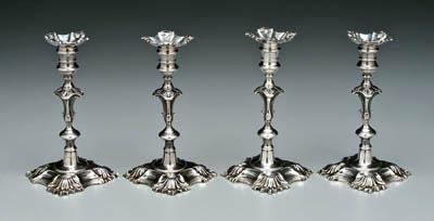 Appraisal: Set four English silver candlesticks each with square-to-round form knopped