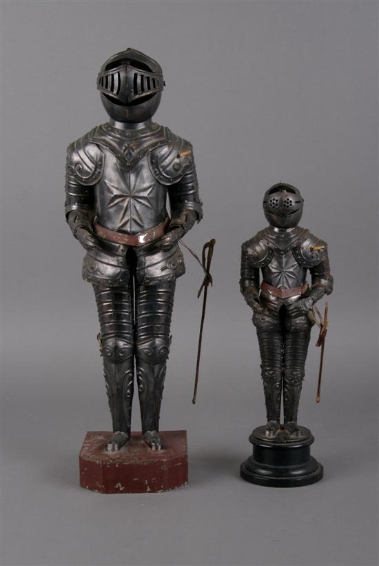 Appraisal: Two Continental Miniature Steel Suits of Armor Height of tallest