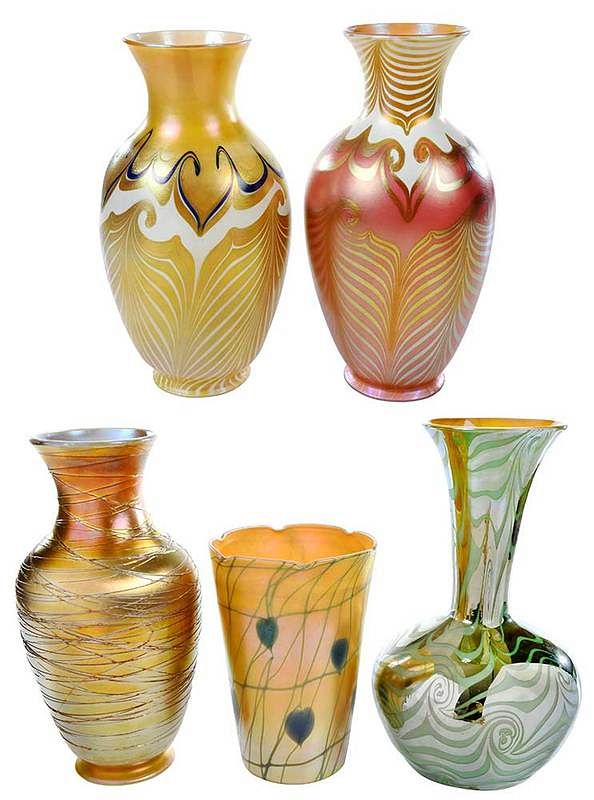 Appraisal: Five Art Glass Forms Possibly Durand or Quezal American th