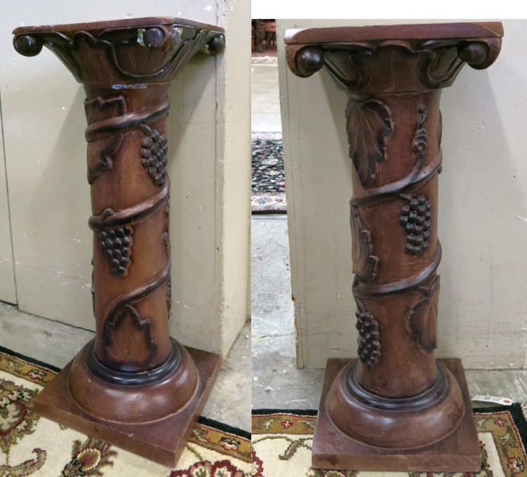 Appraisal: A PAIR OF CARVED WOOD PEDESTALS each a round column