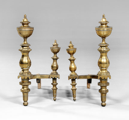 Appraisal: Pair Federal brass andirons heavy cast brass with urn finials