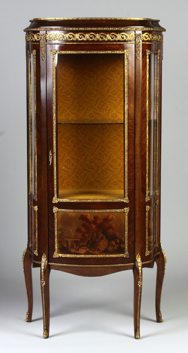 Appraisal: Bow Front Mahogany Vitrine with Gilt Trim Serpentine Sides Mid