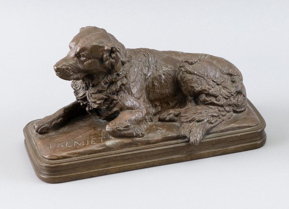 Appraisal: EMMANUEL FREMIET FRANCE - RECLINING DOG BRONZE HEIGHT LENGTH EMMANUEL