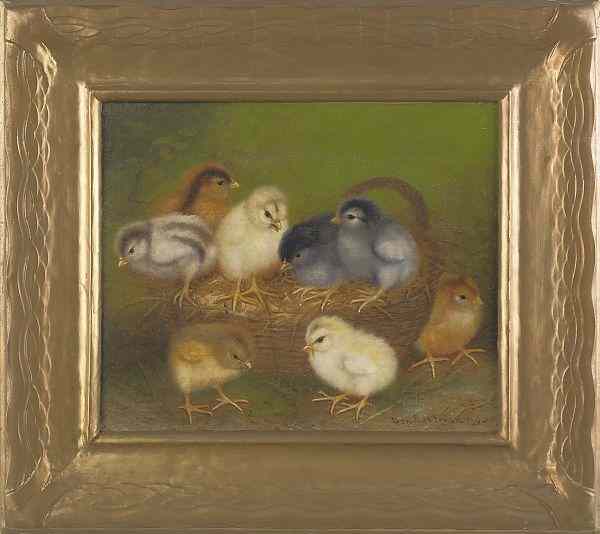 Appraisal: Ben Austrian American - oil on canvas of eight chicks