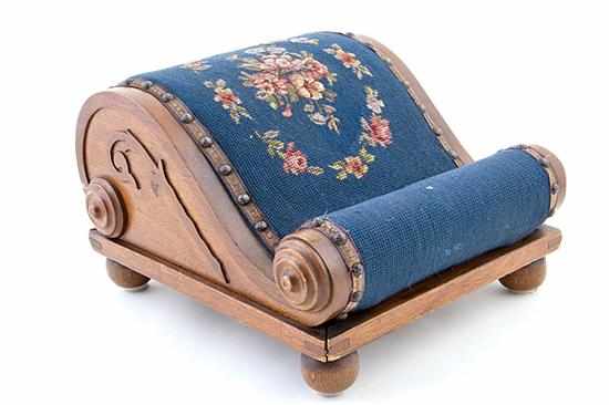 Appraisal: Victorian needlework upholstered footstool th century scroll and foliate molded