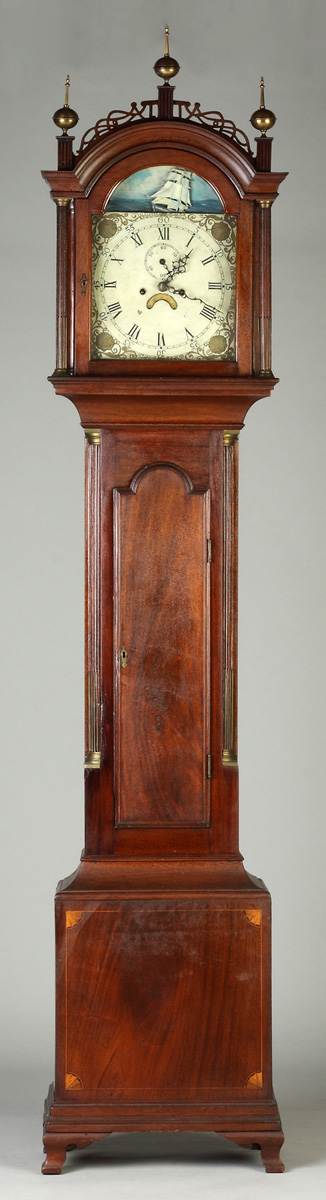 Appraisal: Roxbury Inlaid Mahogany Tall case Clock Stop fluted columns ogee