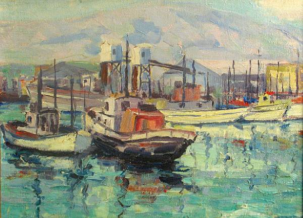 Appraisal: California School th Century Harbor view unsigned oil on canvas