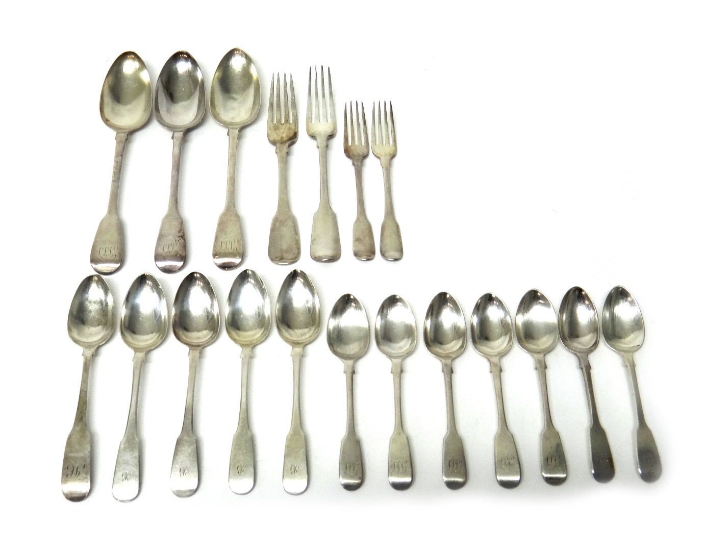 Appraisal: Silver fiddle pattern table flatware comprising four Scottish and one