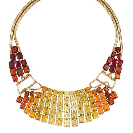 Appraisal: Double Strand Gold Snake Chain and Multicolored Citrine Fringe Necklace