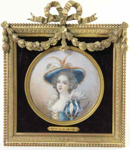 Appraisal: French Portrait Miniaturelikely watercolor on ivory ''The De Contess of