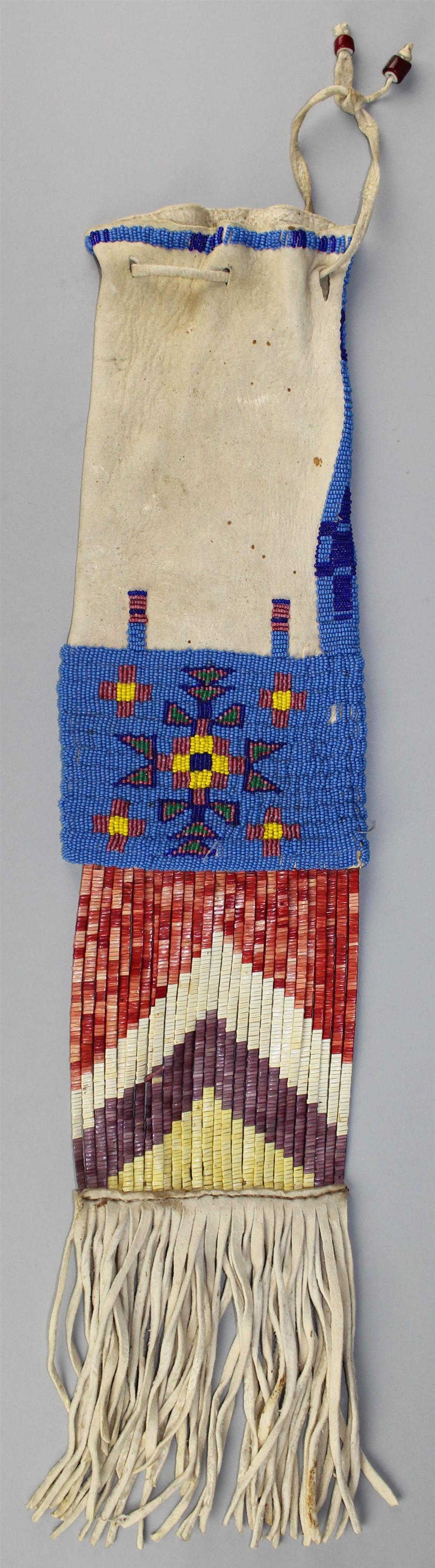 Appraisal: PLAINS BEADED QUILLED AND FRINGED HIDE PIPE BAG Reservation period