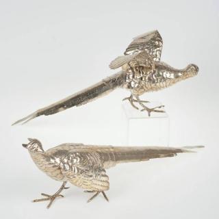 Appraisal: Pair large sterling silver pheasants by Cartier th c largest