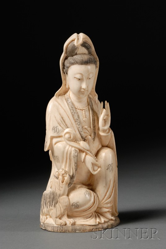 Appraisal: Ivory Carving China th century seated figure of Maitreya holding