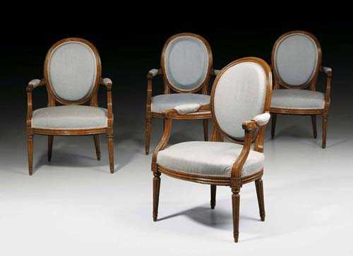 Appraisal: SET OF FAUTEUILS EN CABRIOLET Louis XVI France circa Fluted