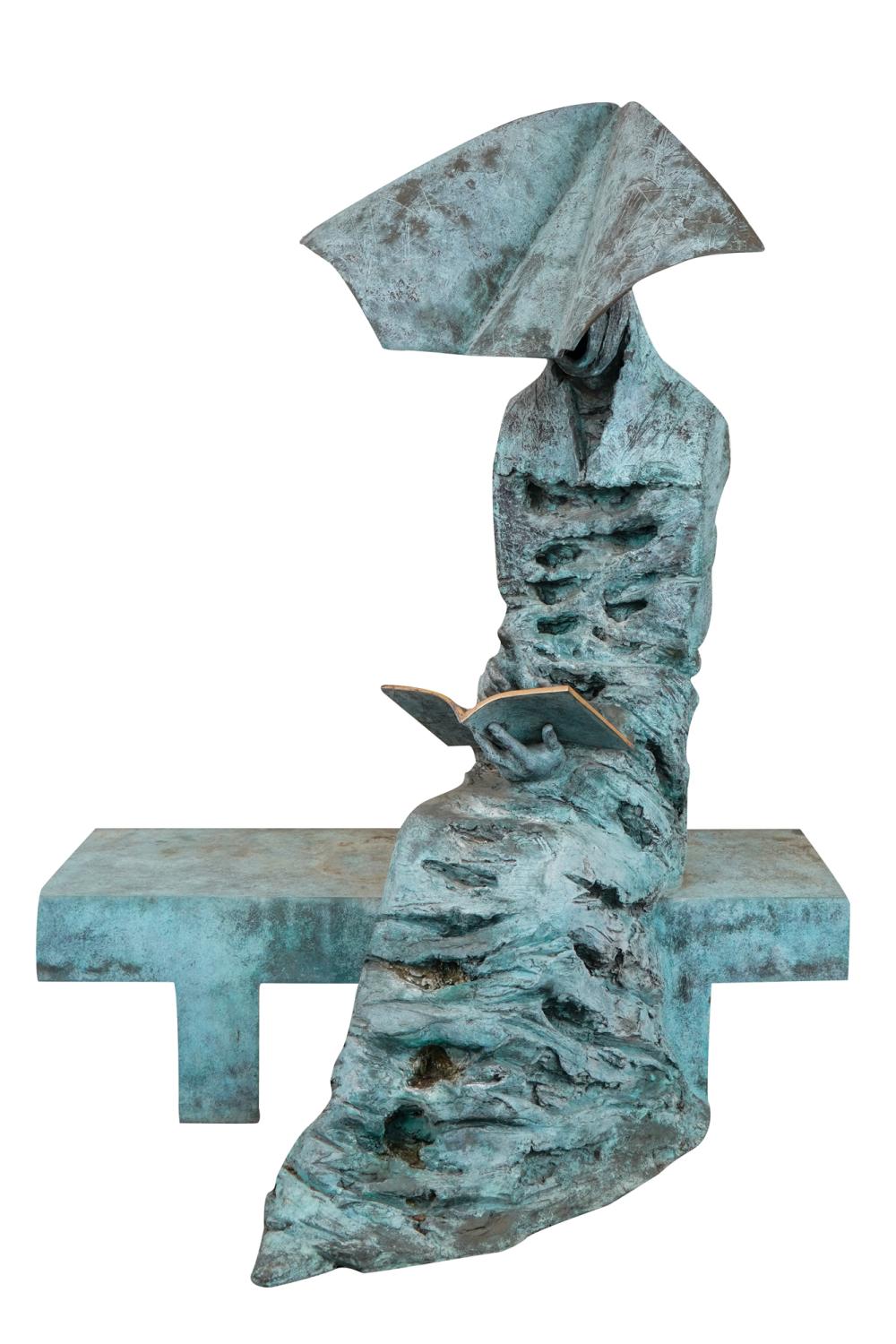 Appraisal: PHILIP JACKSON B SEATED FIGURE READINGsigned bronze and polished brass