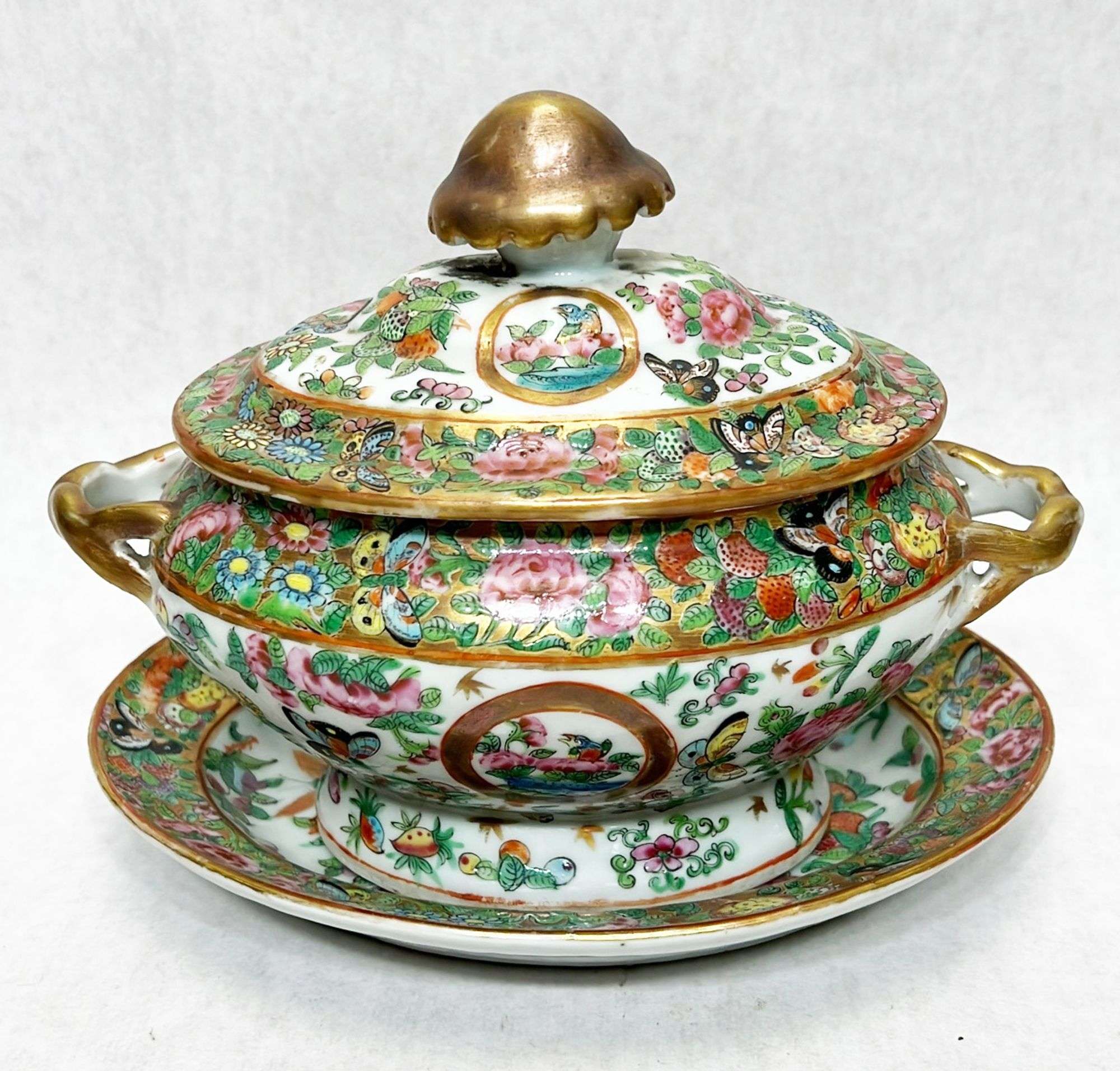 Appraisal: Chinese Export Rose Medallion Small Tureen And Underplate tall across