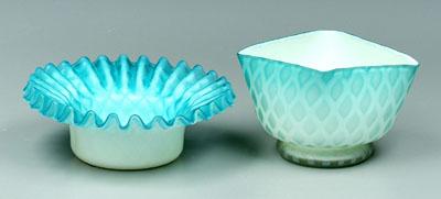 Appraisal: Two blue mother-of-pearl dishes one diamond shaped with circular foot