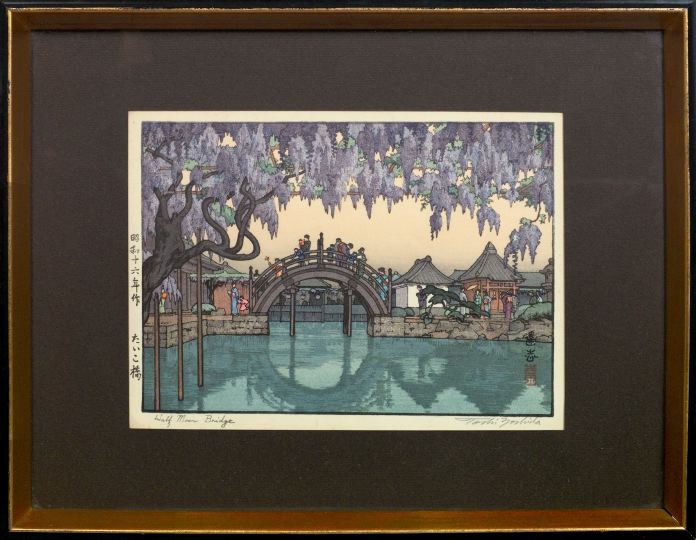 Appraisal: Toshi Yoshida Japanese - Half Moon Bridge woodcut in colors