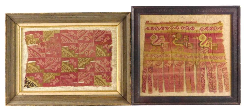 Appraisal: PRE-COLUMBIAN Two framed Chancay textiles with birds Central Coast Peru