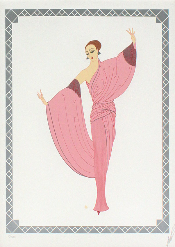 Appraisal: ORIGINAL ERTE SERIGRAPH ''IN THE EVENING'' Woman in Pink Dress