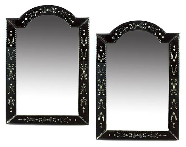 Appraisal: A pair of Venetian etched glass mirrors height in width