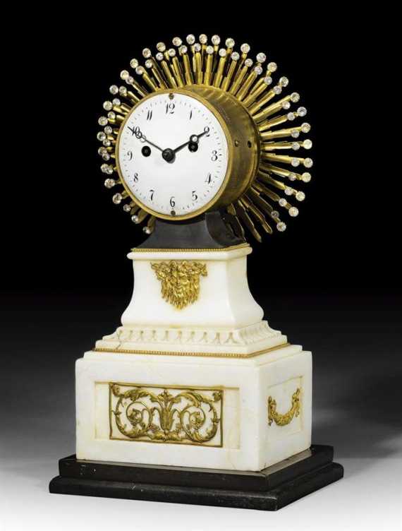 Appraisal: MANTEL CLOCK AU SOLEIL Restauration Vienna circa White black marble