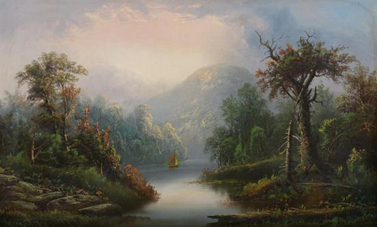 Appraisal: AMERICAN SCHOOL th century RIVER LANDSCAPE oil on canvas -