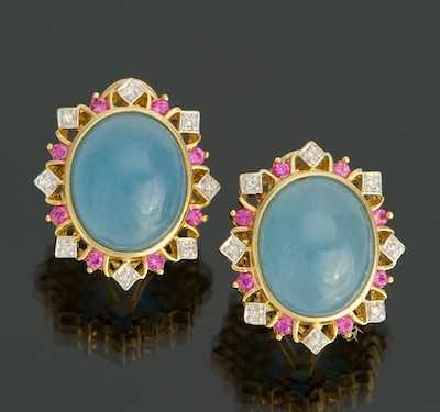 Appraisal: A Pair of Blue Jade Sapphire and Diamond Earrings k