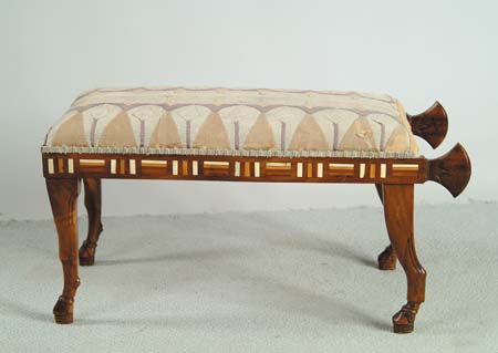 Appraisal: EGYPTIAN REVIVAL BONE INLAID VANITY BENCH Four leg and hoof