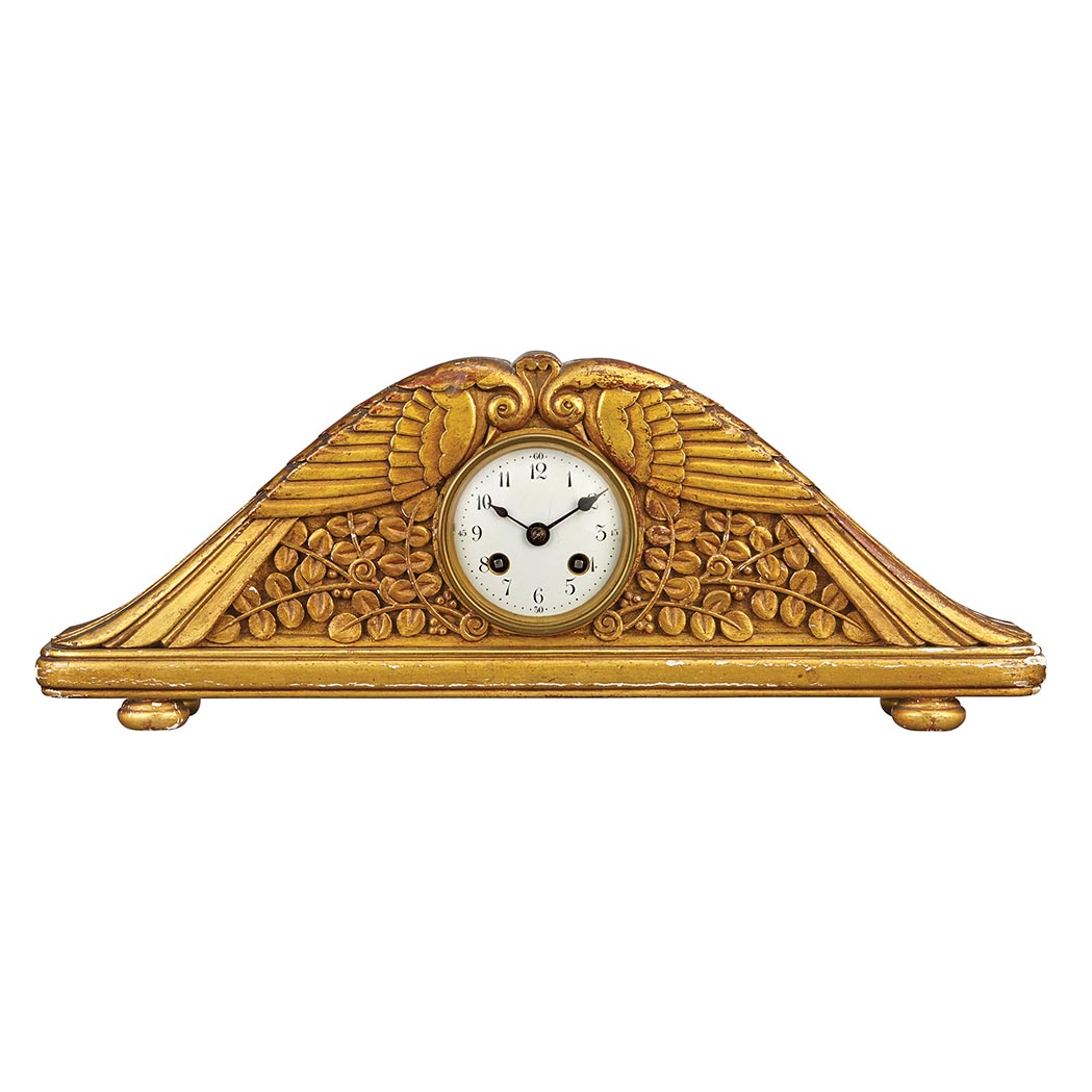 Appraisal: French Art Deco Carved Giltwood Mantel Clock Paul Follot circa