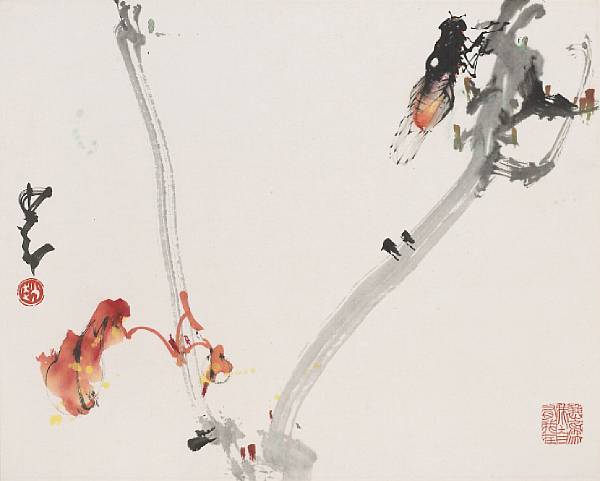 Appraisal: Zhao Shao'ang - Two paintings of insects and plants Ink