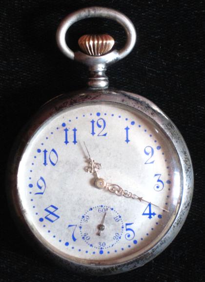 Appraisal: Silver plate and blue enamel open face pocket watch th