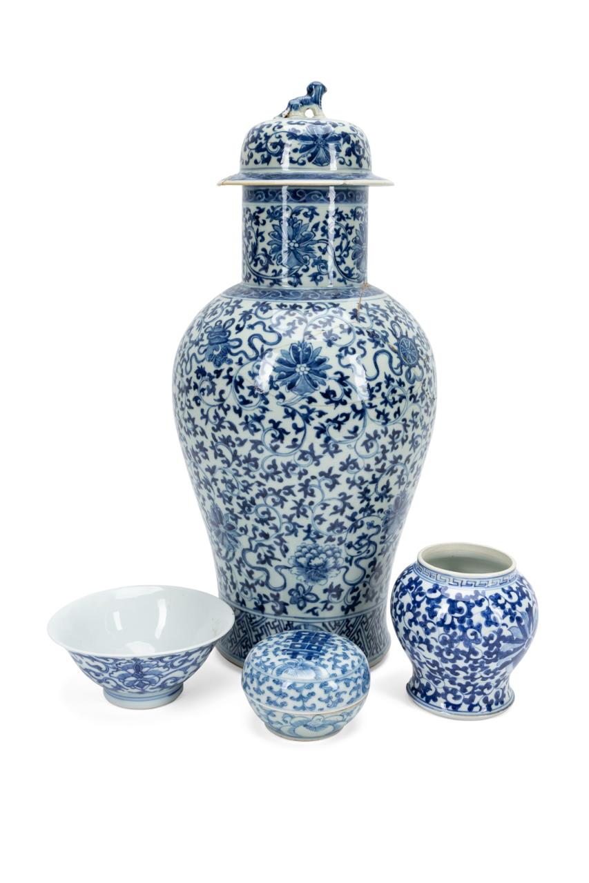 Appraisal: FOUR CHINESE BLUE AND WHITE ARTICLES Four Chinese blue and