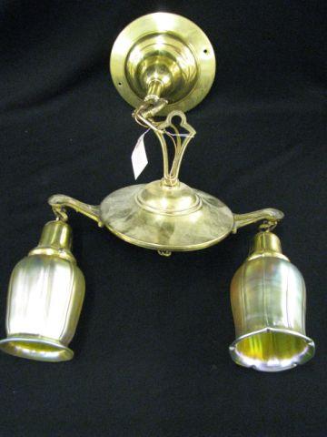 Appraisal: Victorian Brass Hanging Light Fixture with pair of art glass