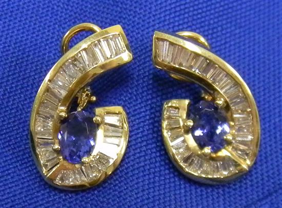 Appraisal: JEWELRY Pair of K gold tanzanite and diamond earrings K