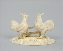 Appraisal: Ivory Carving of Roosters Carving of two roosters facing each