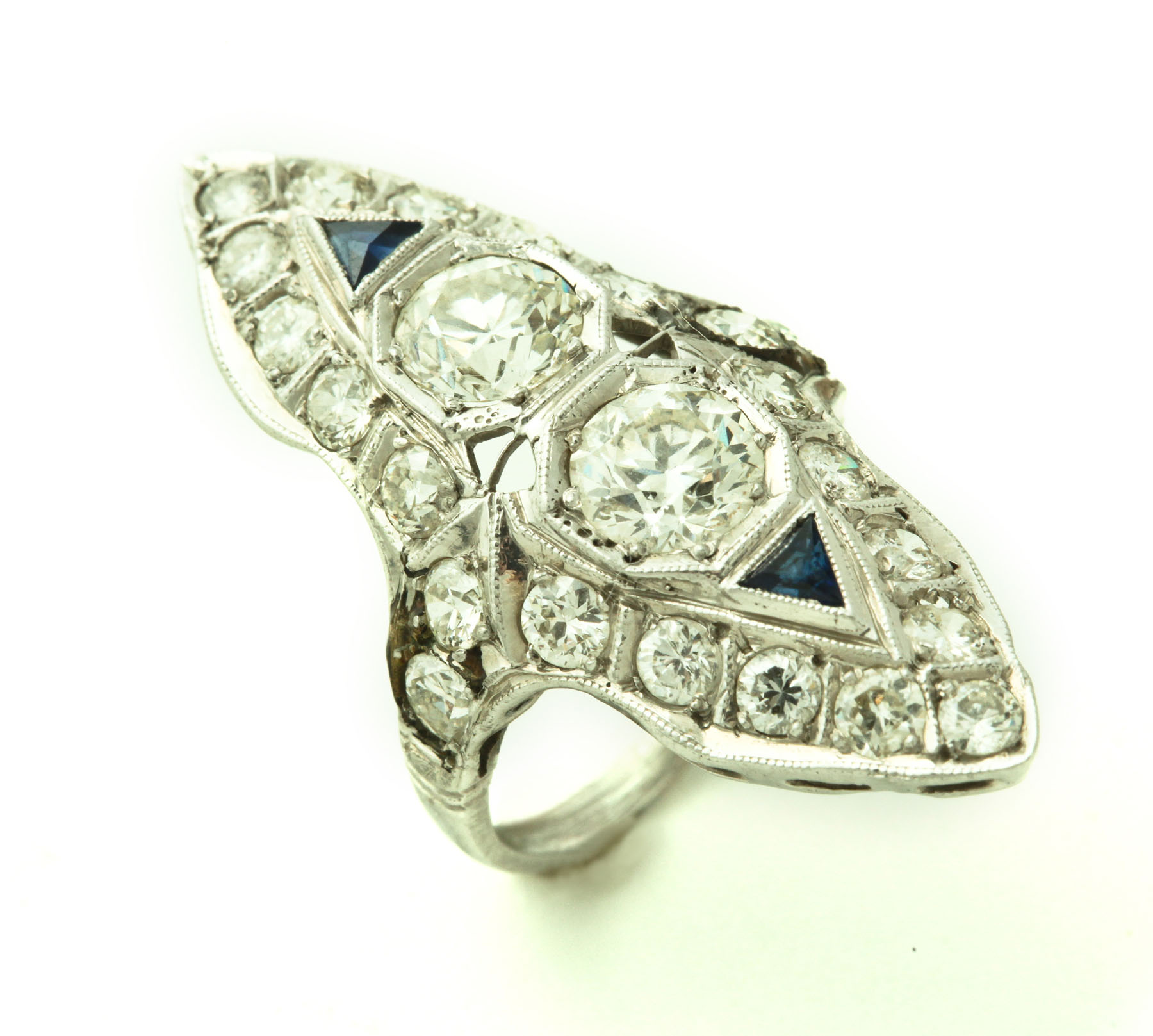 Appraisal: DIAMOND NAVETTE RING Early th century Edwardian ring with two