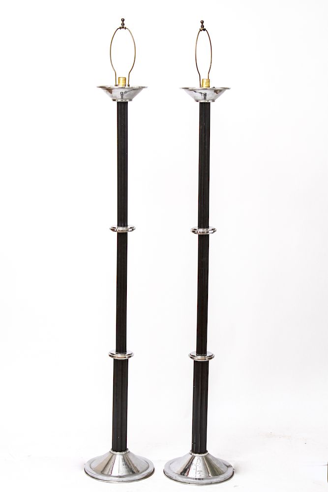 Appraisal: Art Deco Chrome Resin Column Floor Lamps Pair Pair of