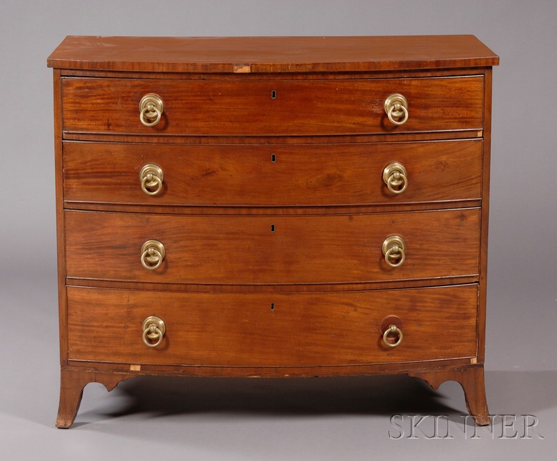 Appraisal: Federal Mahogany Veneer Bowfront Chest of Four Drawers probably Massachusetts