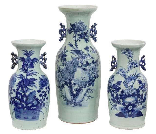 Appraisal: lot of Chinese porcelain baluster-form vases with blue glazed floral