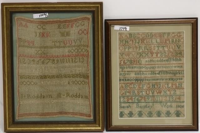 Appraisal: AMERICAN NEEDLEPOINT SCHOOLGIRL SAMPLERS ONEWROUGHT BY SARAH BENTLY ALPHABETS AND